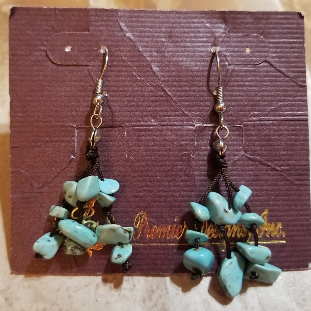 NEW Premier Designs Genuine Turquoise Chunks Dangle Earrings